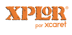 XPLOR in bold, rugged orange letters with “por xcaret” below in smaller orange text on a white background.